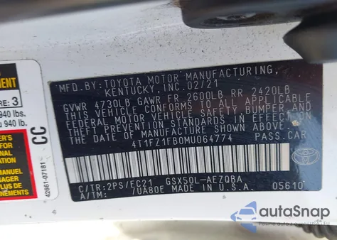 2021 Toyota Avalon Trd z USA, uszkodzony, nr VIN 4T1FZ1FB0MU064774